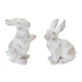 Whitewashed Carved Bunny Figurines Resin (Option: 2pc Sit/Stand 5.5"/6.5")