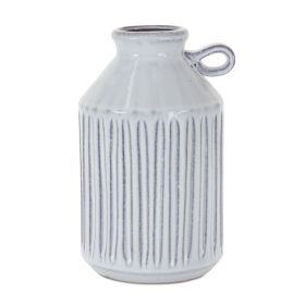 Grey & White Handled Terra Cotta Vase (size: 6"D x 10"H)