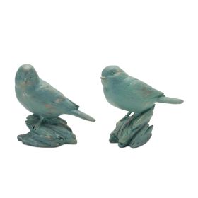 Bird on Rock Figurines 3.75"H Resin (Option: 6pc Blue/Gold 5")