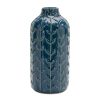 Navy Blue Glossy Raised Leaf  Ceramic Vase (Set of 2)