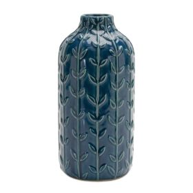 Navy Blue Glossy Raised Leaf  Ceramic Vase (Set of 2) (size: 4"D x 8.75"H)