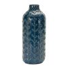 Navy Blue Glossy Raised Leaf  Ceramic Vase (Set of 2)