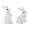 Whitewashed Carved Bunny Figurines Resin