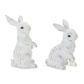 Whitewashed Carved Bunny Figurines Resin (Option: 2pc Stand/Perk 6"/7.5")