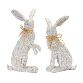Resin Bunny Rabbit Figurines (Option: 2pc White Wicker 15.25"/17.75")