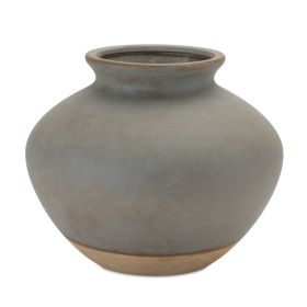 Grey & Unglazed Beige Ceramic Clay Vase (Option: 9"D x 7.5" Lip)