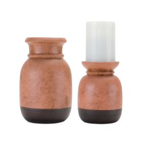 Candle Holder (Set of 2) 6.25"H, 8.25"H Ceramic (Option: Black)