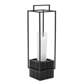 Metal Box Framed Candle Holder with Wood Base & Glass Insert for 3" Pillar Candle (size: 24" Fir)