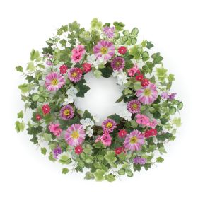 Mixed Color Floral Wreath Polyester (Option: 24.5" Pink/Purple/Ivy Leaves)