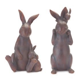Resin Mother and Baby Bunny Rabbit Figurines (Option: 2pc Copper Brown 15.25"/16.25")