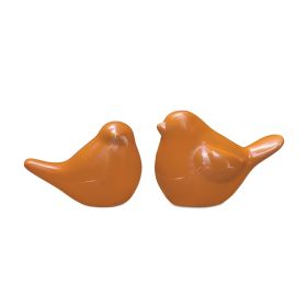 Porcelain Bird Figurine (Option: 2pc, Orange 3"&3.5")