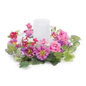 Candle Wreath Ring (Set of 6) 11"D Plastic (fits 4" candle) (Option: Pink Flowers)