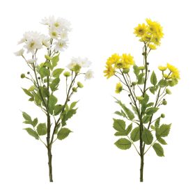 Artificial Mum Flowers Polyester (Option: 12pc White/Yellow 31.5")