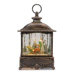 Ornate Bronze LED Snow Globe Lantern 10.5"H Plastic 3 AA Batteries Not Included/USB Cord Included 6 Hr Timer (Option: Green Santa & Sleigh)