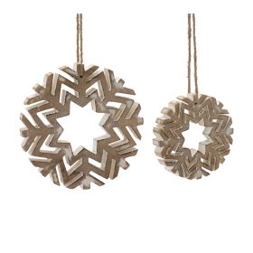 Snowflake Ornament (Set of 12) 4"H, 6"H Wood (Option: Brown)