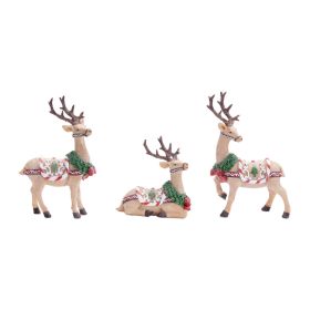 Resin Christmas Reindeer Deer Figurines (Option: 3pc, 6.75"/10.25"/11.75" Wreath)