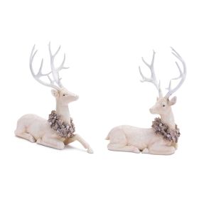 Resin Christmas Reindeer Deer Figurines (Option: 2pc, 10.5" White Wreath)