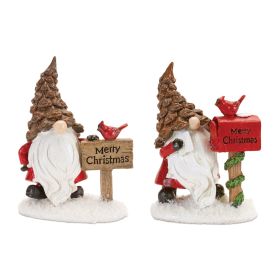 Resin Christmas Santa Gnome with Pinecone Hat Figurines (Option: 4pc Mailbox/Sign 5.5")