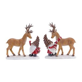 Resin Christmas Santa Gnome with Pinecone Hat Figurines (Option: 2pc Deer 11")
