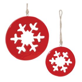 Snowflake Cut-Out Ornament (Set of 12) 4.25"H, 6"H Wood (Option: Red)