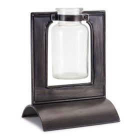 Glass Vase in Distressed Black Iron Metal Holder (size: 8"H)