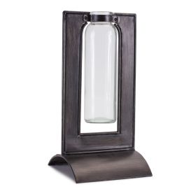Glass Vase in Distressed Black Iron Metal Holder (size: 10.75"H)