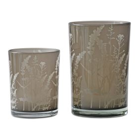 Candle Holder (Set of 2) 5"H, 7"H Glass (Option: Grey)