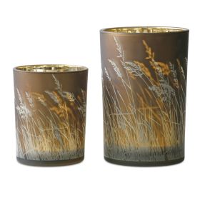Candle Holder (Set of 2) 5"H, 7"H Glass (Option: Brown)