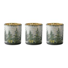 Votive Holder (Set of 3) 3"H Glass (Option: Green, Grey, Gold)