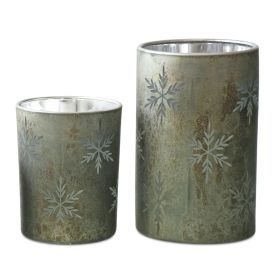 Candle Holder (Set of 2) 5"H, 7"H Glass (Option: Grey, Green)