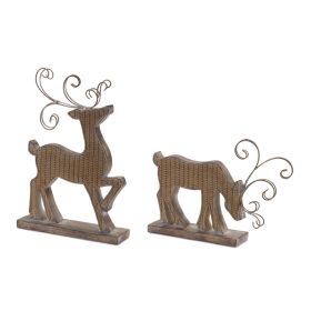 Deer on Base (Set of 2) Wood/Metal (Option: 7.5"/11.75" Brown)