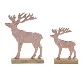 Deer on Base (Set of 2) 7"H, 9.5"H Wood/Aluminum (Option: Brown)