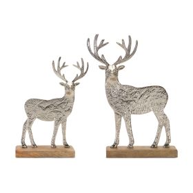Deer on Base (Set of 2) Wood/Metal (Option: 8.5"/10.5" Aluminum)