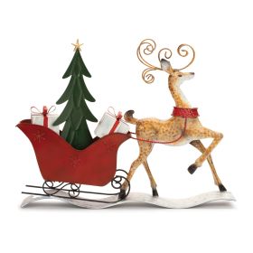 Deer with Sleigh Figurine Resin (Option: 26"x20.5" Painted)