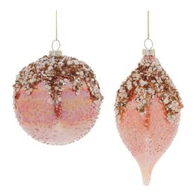 Ornament (Set of 6) 4"D, 7"H Glass (Option: Pink, Gold)
