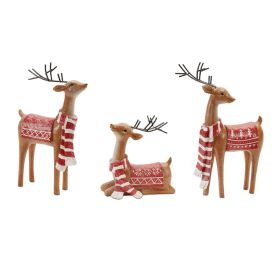 Resin Christmas Reindeer Deer Figurines (Option: 3pc, 5"/8.5" Scarf)