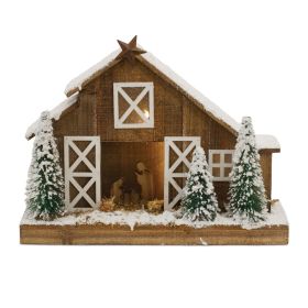 Holy Family w/Stable 19.5"L x 15"H Wood 3 AA Batteries Not Included/USB Cord Included (Option: Brown, White)