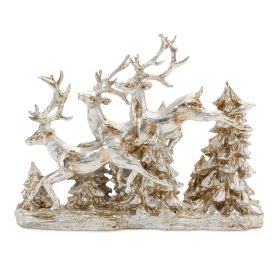 Deer and Trees 15.5"L x 12"H Resin (Color: Gold)
