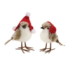 Feathered Winter Bird Figurines Foam/Polyester (Option: 6pc Red Hat/Earmuff 6")