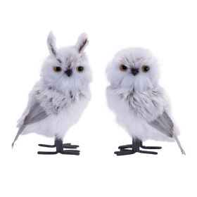 Feathered Owl Figurine Foam (Option: 4pc White/Grey 8.5")
