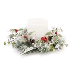 Candle Ring (Set of 2) 12.5"D PVC (Fits a 4" Candle) (Option: Flocked Pine/Bell)