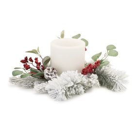 Pine Candle Ring (Fits a 6" Candle) (Option: Flocked/Eucalyptus 16")
