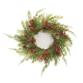 Pine Wreath Plastic (Option: 17.5" Red Berry)