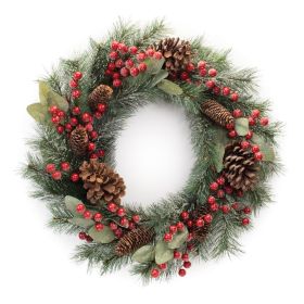 Winter Holiday Pine Wreath Plastic (Option: 24" Icy/Bay Leaf/Berry)