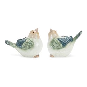 Painted Terra Cotta Bird Figurines (Option: 6pc, 3" Beige/Green)