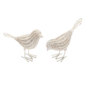 Resin Bird Figurines with Metal Legs (Option: 4pc, Wicker Beige)