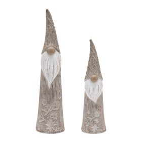 Faux Carved Wood Gnome Figurines (Set of 2) Resin (Option: Floral 11.5"/15.5")