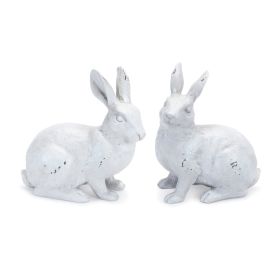 Resin Bunny Rabbit Figurines (Option: 2pc White Distressed 5.5")