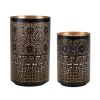 Black Punched Metal Candle Holder (Set of 2) 4.25"D x 6"H, 5"D x 8"H Iron