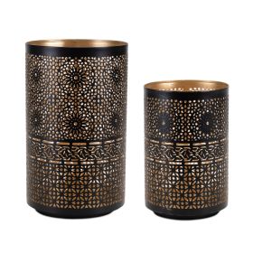 Black Punched Metal Candle Holder (Set of 2) 4.25"D x 6"H, 5"D x 8"H Iron (style: Mandala)